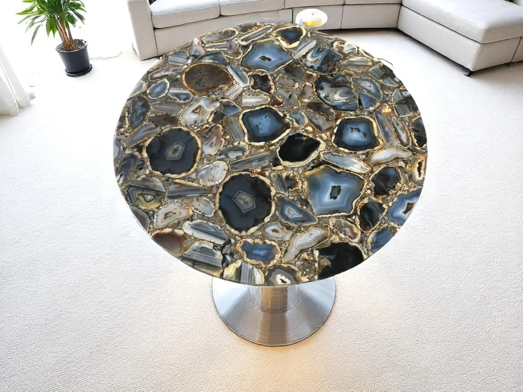Round Agate Coffee Table – Timeless Elegance for Any Room